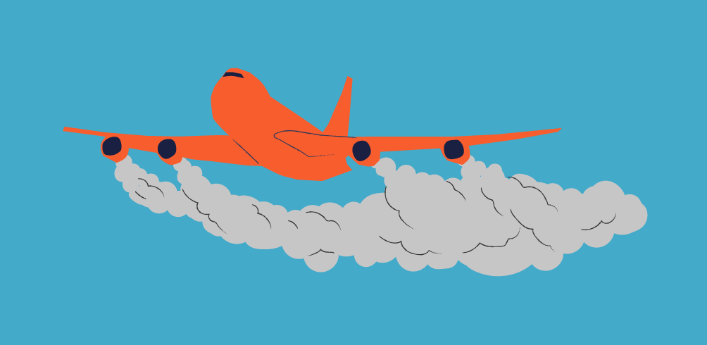Plane, flying, pollution, CO2, emissions, illustration